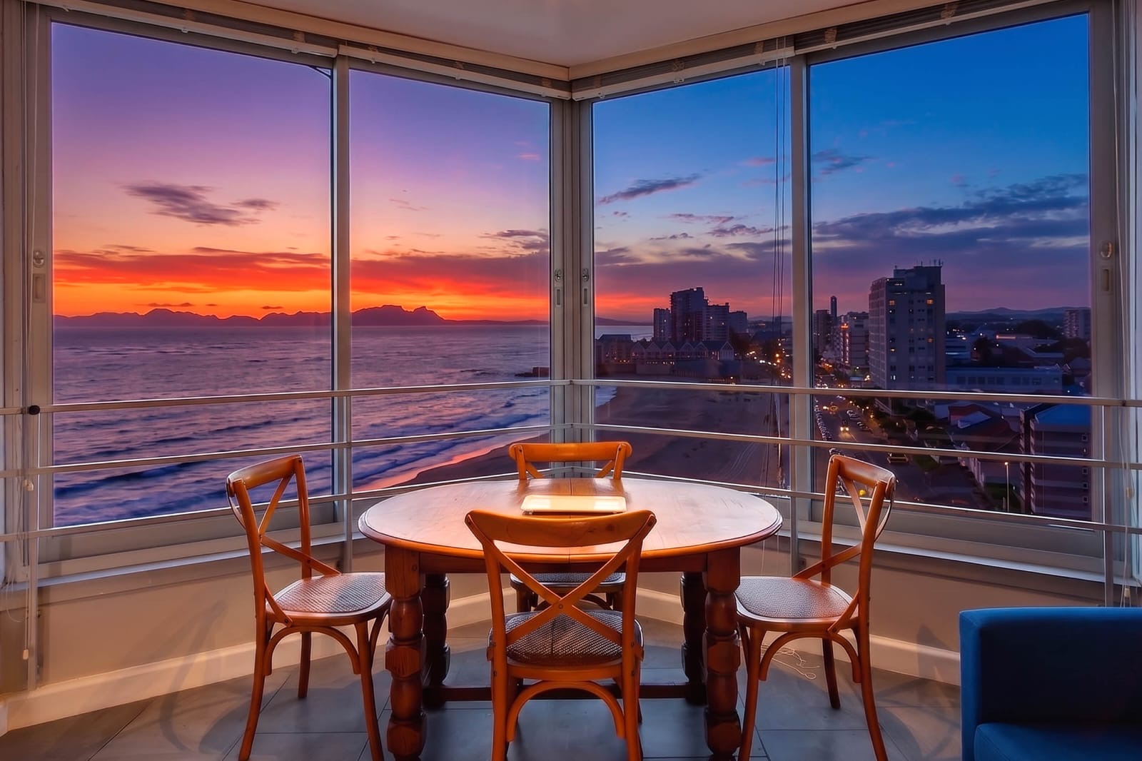 Sunset over False Bay from the dining area at 810 on Beach